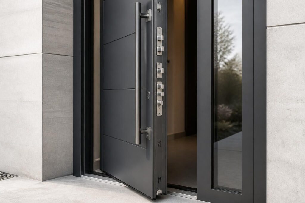 découvrez notre porte d'entrée en aluminium alliant sécurité optimale, excellente isolation thermique et design moderne pour sublimer votre maison.
